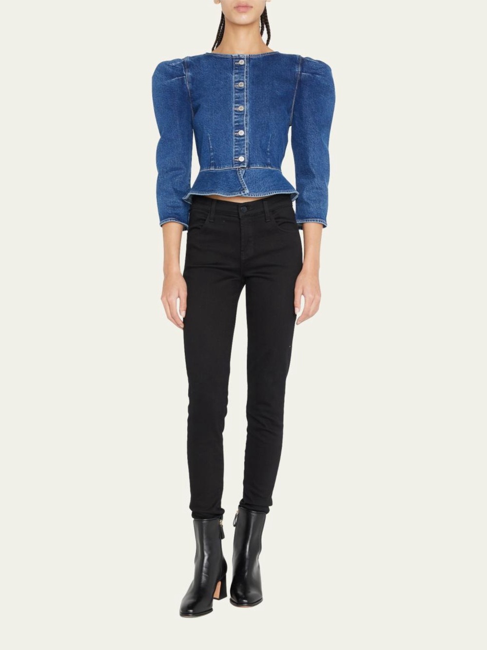 Le Jean Blue Denim Peplum Button-Down Top